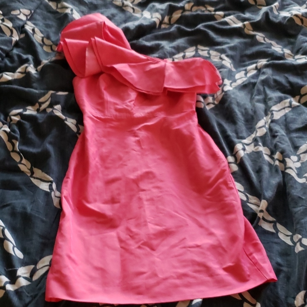 Jcrew pink one shoulder ruffle dress size 00